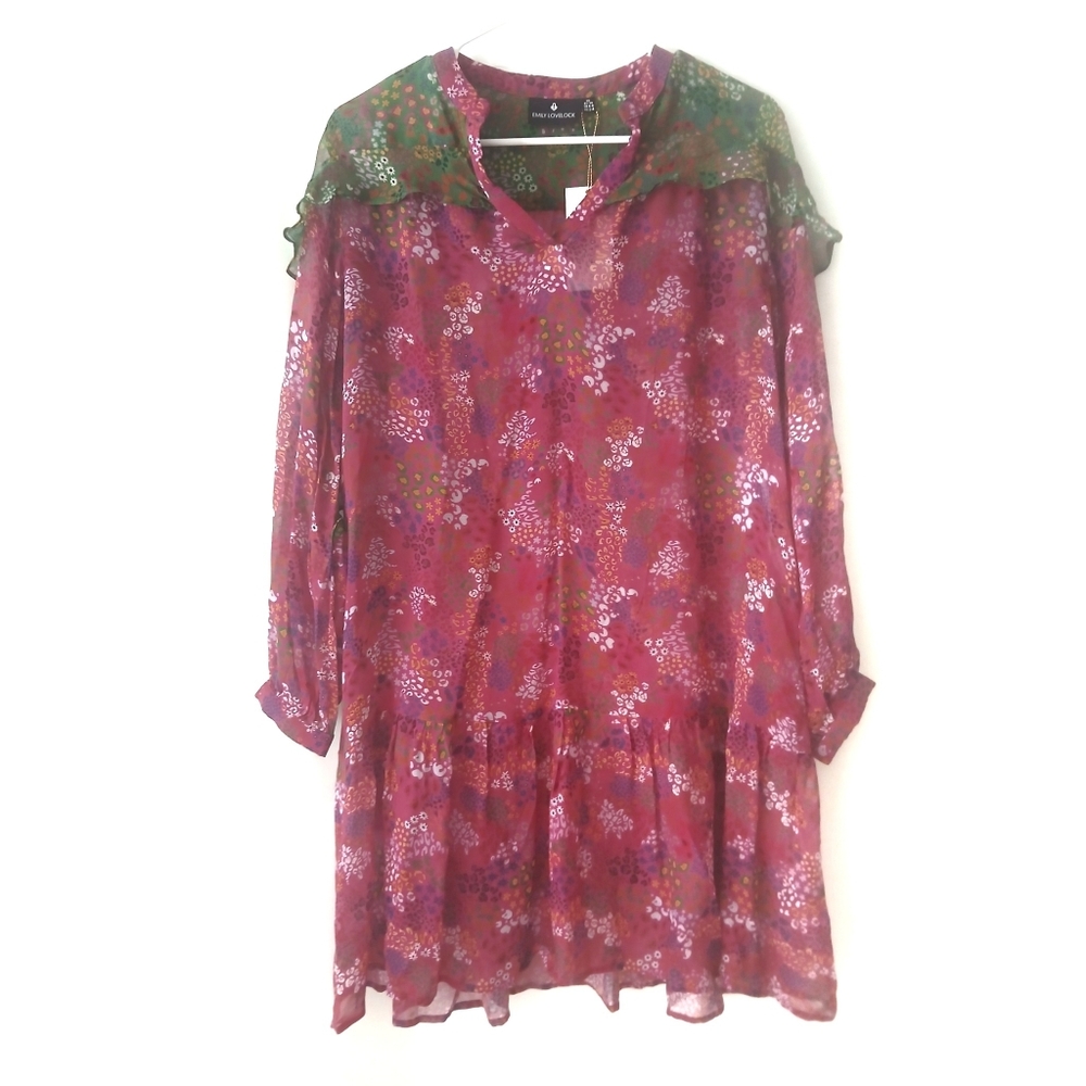 Nwt EMILY LOVELOCK Boho Ruffle Smock Dress XS
